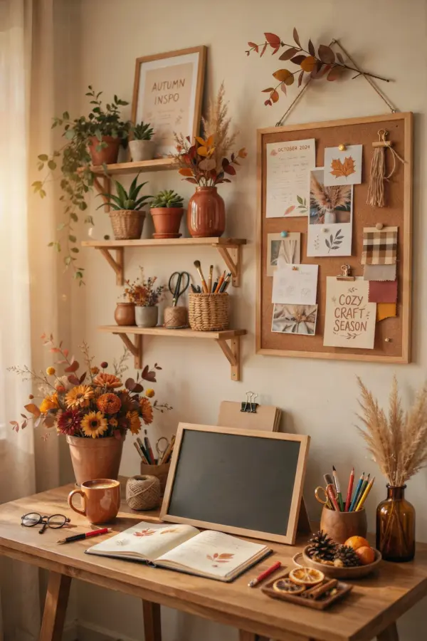 DIY Scandinavian Home Office Decor | Handmade Wood Shelves & Plants