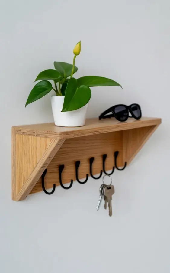 Diagonal Wall Shelf with Hooks - Easy DIY Entryway Organizer for Spring Cleaning