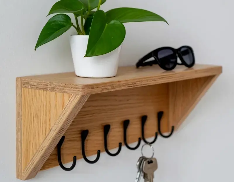 Diagonal Wall Shelf with Hooks - Easy DIY Entryway Organizer for Spring Cleaning