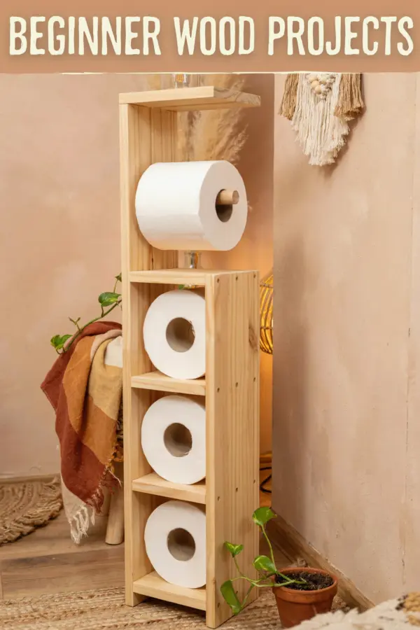 DIY Scrap Wood Toilet Paper Holder Stand with Shelf and Storage for 3 Rolls