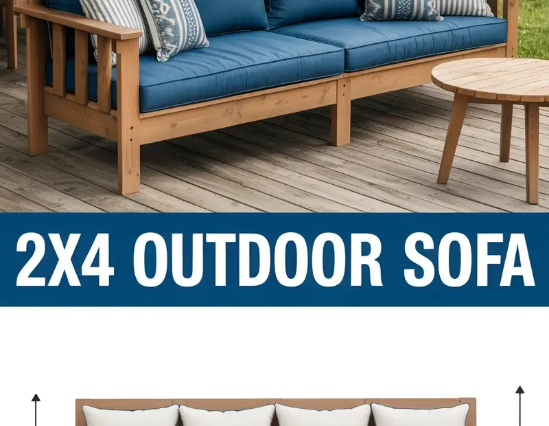2x4 Outdoor Sofa | DIY Modern Farmhouse Daybed with Navy Cushions & Pergola