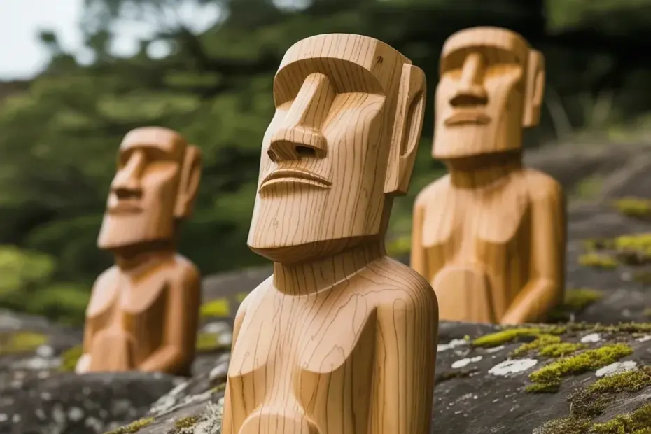 DIY Wooden Moai Carving on Mossy Rocks | Quick How-To